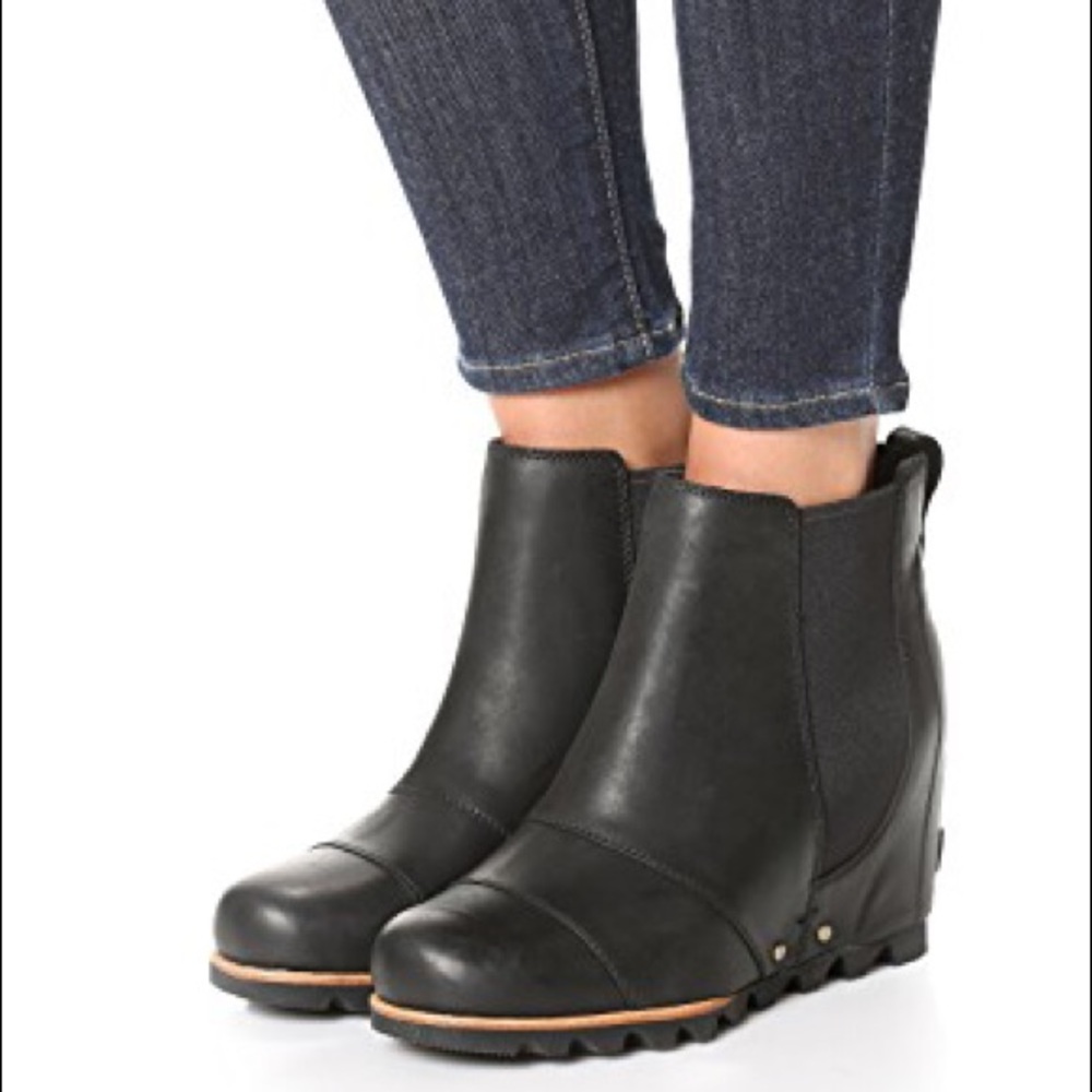 SOREL LEA WEDGE Booties 7.5 black/quarry BNWT